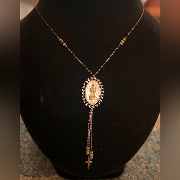 Moricci 925 Sterling Silver Virgin Mary Rosary-Style Necklace NWOT - Picture 1 of 6